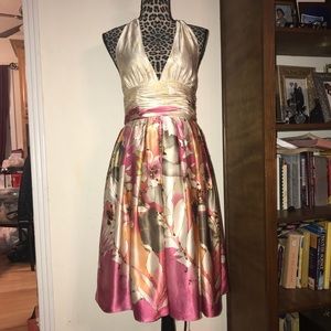 Adriana Papell Floral Silk Halter Cocktail Dress